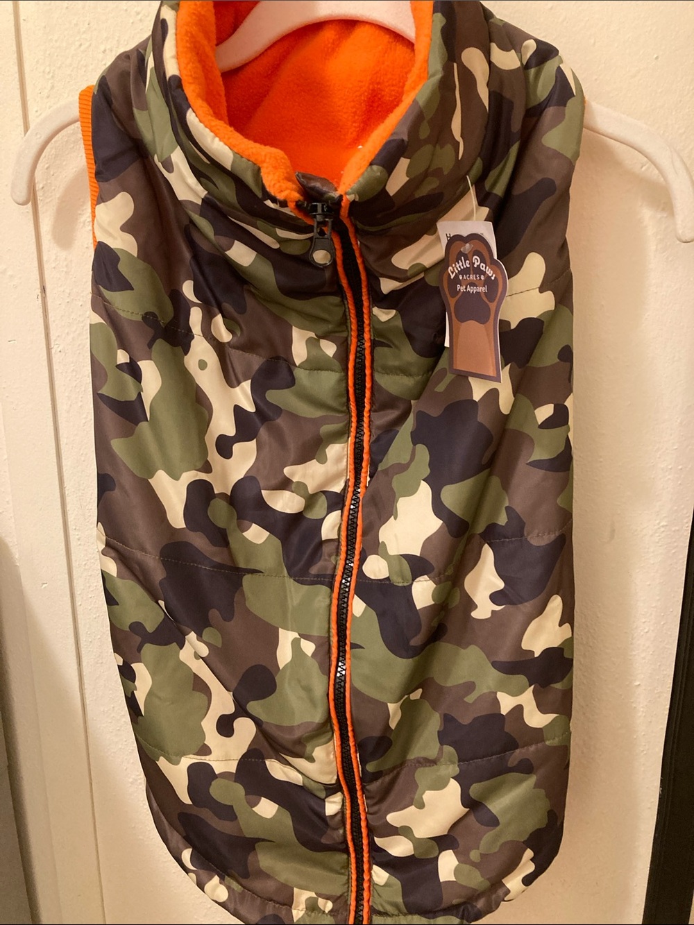 Camouflage Dog Puffer Vest with Orange Lining